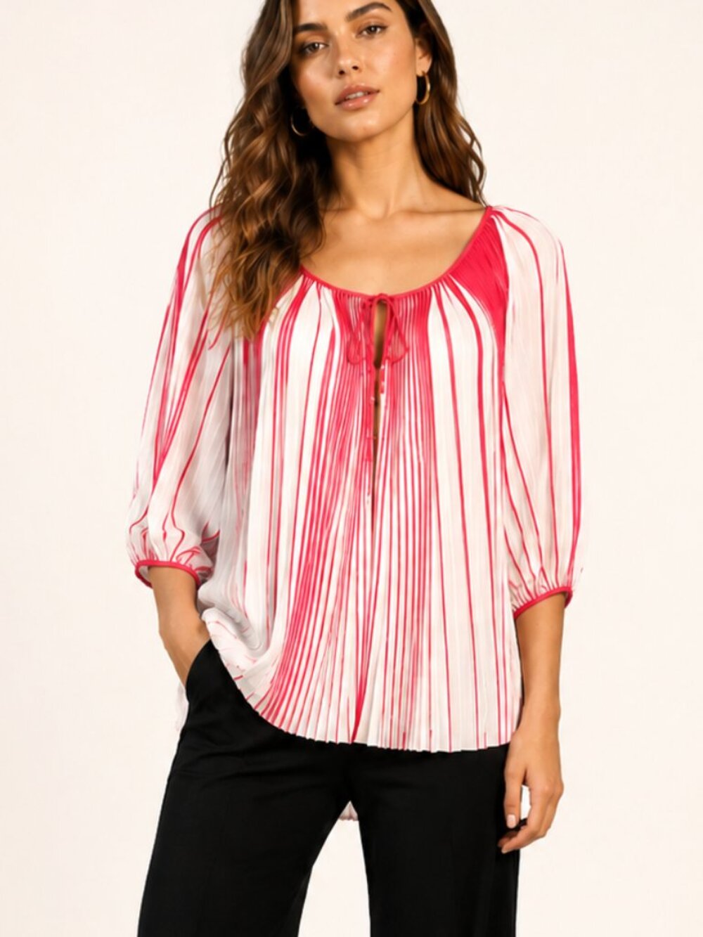 DIANE VON FURSTENBURG Keoni Accordian Pleated Tie-Neck Top